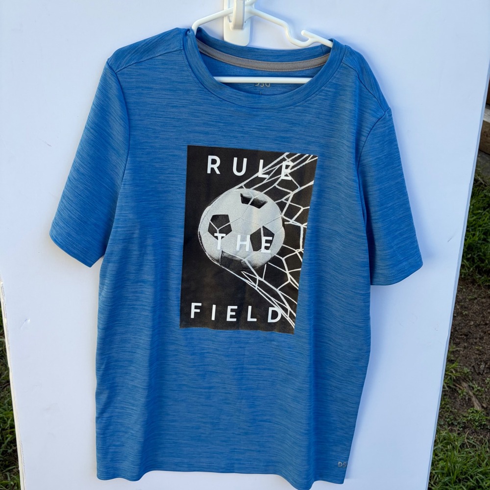DSG Boys Blue Rule The Field‎ Soccer Graphic Performance T-Shirt Size L 14-16